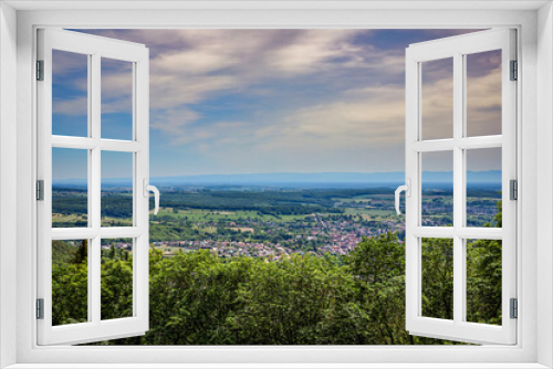 Fototapeta Naklejka Na Ścianę Okno 3D - Blick von der Wasenburg über Niederbronn-les-Bains bis zum Schwarzwald