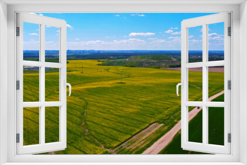 Fototapeta Naklejka Na Ścianę Okno 3D - Aerial view of agro rural green fields and rustic landscape