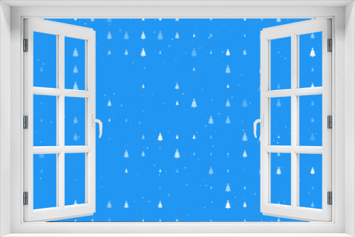 Fototapeta Naklejka Na Ścianę Okno 3D - Seamless background pattern of evenly spaced white Christmas trees of different sizes and opacity. Vector illustration on blue background with stars