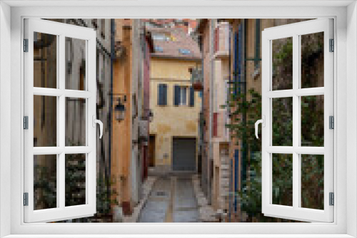 Fototapeta Naklejka Na Ścianę Okno 3D - Rainy day in South of France, narrow streets and colorful buildings in Cassis, Provence, France