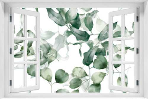 Fototapeta Naklejka Na Ścianę Okno 3D - Watercolor botanical seamless pattern – Eucalyptus, Green branches, Leaves, Foliage, Plant. For textile, fabric, print, wrapping, wallpaper, background.