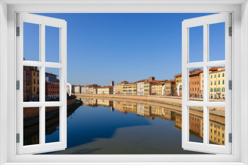 Fototapeta Naklejka Na Ścianę Okno 3D - Bridge over river in Pisa. Italy. Sunny day
