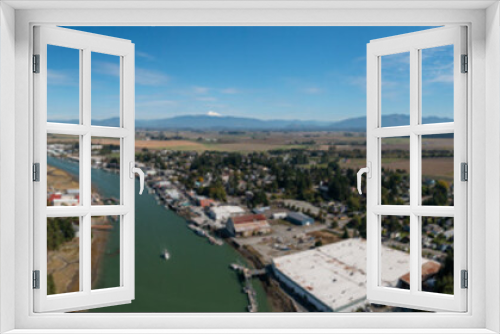 Fototapeta Naklejka Na Ścianę Okno 3D - La Conner Washington USA Panoramic Aerial View From Mountains to Marina to Sea