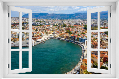 Fototapeta Naklejka Na Ścianę Okno 3D - Picturesque old port of Chania. Landmarks of Crete island. Greece. Aerial view of the beautiful city of Chania with it's old harbor and the famous lighthouse, Crete, Greece.