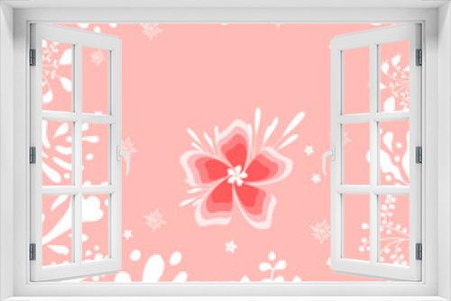 Fototapeta Naklejka Na Ścianę Okno 3D - Vector card template with white floral elements on pastel red background. Hand-drawn branches and twigs.