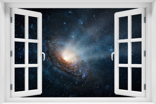 Fototapeta Naklejka Na Ścianę Okno 3D - Radiation from a black hole at the center of a galaxy. Space scene with stars, black hole in galaxy. Panorama. Universe filled with stars, nebula and galaxy,. Elements of this image furnished by NASA
