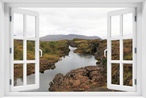 Fototapeta Naklejka Na Ścianę Okno 3D - landscape of the Thingvellir national park in Iceland. The place where North American and Eurasian tectonic plates meet.