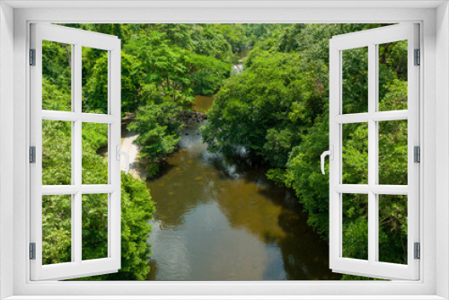 Fototapeta Naklejka Na Ścianę Okno 3D - Aerial view of beautiful natural green field of forest in the wild forest mountain ,Clean Air natural fresh Air concept