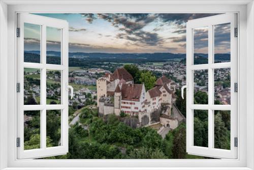Fototapeta Naklejka Na Ścianę Okno 3D - aerial view of a old castle in switzerland 