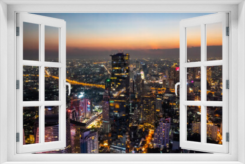 Fototapeta Naklejka Na Ścianę Okno 3D - Aerial view of King Power Mahanakhon tower in Sathorn Silom central business district of Bangkok, Thailand