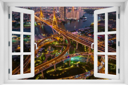 Fototapeta Naklejka Na Ścianę Okno 3D - Aerial view of Bhumibol Bridge in Samut Prakan, Bangkok, Thailand