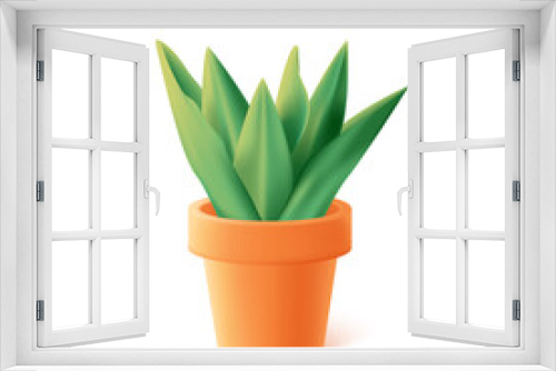 Fototapeta Naklejka Na Ścianę Okno 3D - Snake plant in the pot. Realistic colorful houseplants in plastic 3d style on a white background. Vector illustration