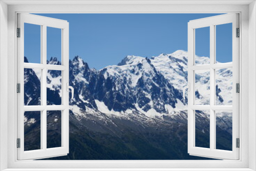 Fototapeta Naklejka Na Ścianę Okno 3D - neige, pics, aiguilles dans les alpes, secteur Mont-Blanc, Chamonix, avec ciel bleu