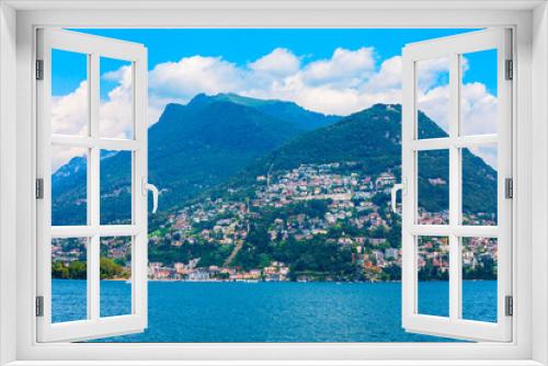 Fototapeta Naklejka Na Ścianę Okno 3D - Lugano lake and city, Switzerland