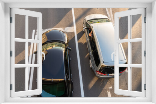 Fototapeta Naklejka Na Ścianę Okno 3D - Autos an einer Kreuzung von Oben