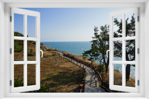 Fototapeta Naklejka Na Ścianę Okno 3D - walkway at seaside cliff