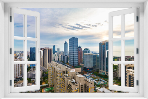 Fototapeta Naklejka Na Ścianę Okno 3D - Landmark City Skyline in the Downtown Area of Haikou City, Hainan Pilot Free Trade Zone and Free Trade Port of China.