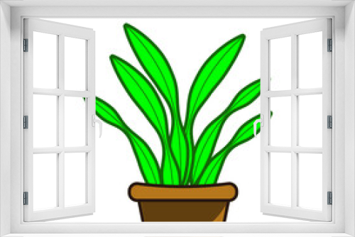 Fototapeta Naklejka Na Ścianę Okno 3D - green tongue flower decorative grass plant in pot vector illustration