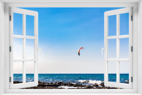 Fototapeta Naklejka Na Ścianę Okno 3D - Kitesurfing on Cyprus. Seascape at sunny summer
