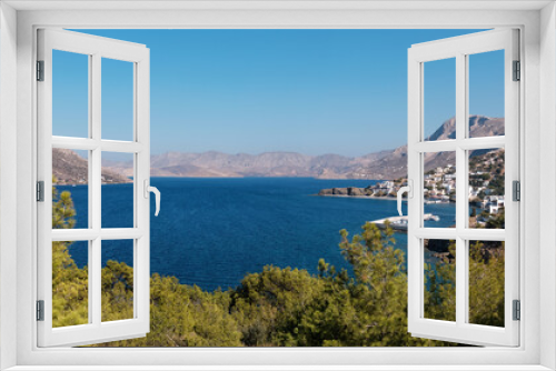 Fototapeta Naklejka Na Ścianę Okno 3D - Panoramic view of Kalymnos and Telendos islands on sunny day. Aegean Sea, Greece.
