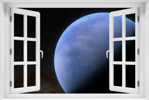 Fototapeta Naklejka Na Ścianę Okno 3D - super-earth planet, realistic exoplanet, planet suitable for colonization, earth-like planet in far space, planets background 3d render
