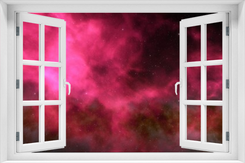 Fototapeta Naklejka Na Ścianę Okno 3D - red-violet nebula in outer space, horsehead nebula, unusual colorful nebula in a distant galaxy, red nebula 3d render
