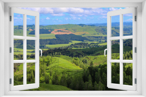 Fototapeta Naklejka Na Ścianę Okno 3D - landscape with hills and trees