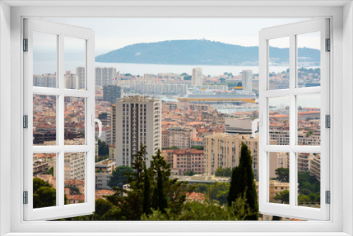 Fototapeta Naklejka Na Ścianę Okno 3D - View of Toulon city and coastline from Faron mountain at summer, South France