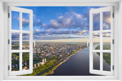 Fototapeta Naklejka Na Ścianę Okno 3D - Perm, a large city of the Urals, the capital of the Perm Territory from a bird's eye view, drone photography. High resolution panorama