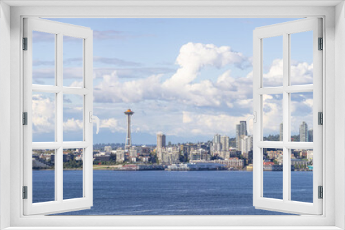 Fototapeta Naklejka Na Ścianę Okno 3D - Downtown Seattle, Washington, United States of America. Panoramic View of the Modern City on the Pacific Ocean Coast. Cloudy Blue Sky.