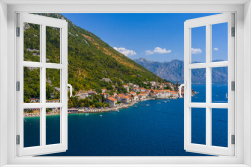 Fototapeta Naklejka Na Ścianę Okno 3D - Perast. An ancient town in Montenegro on the shores of the Bay of Kotor of the Adriatic Sea. Drone. Aerial view