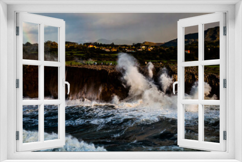 Fototapeta Naklejka Na Ścianę Okno 3D - Oleaje contra acantilados (Bufones de pria) 