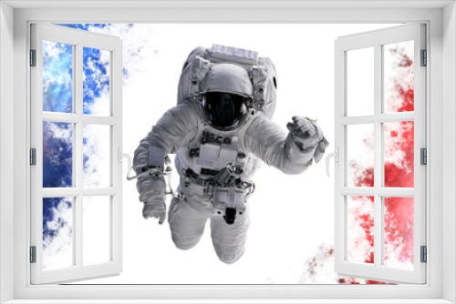 Fototapeta Naklejka Na Ścianę Okno 3D - High resolution astronaut isolated on white background. Space style dust splash. Science fiction. Elements of this image furnished by NASA