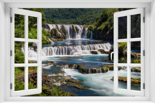 Fototapeta Naklejka Na Ścianę Okno 3D - Štrbački buk waterfalls in National park Una in Bosnia surrounded by trees