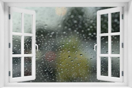 Fototapeta Naklejka Na Ścianę Okno 3D - Raining while driving, view from inside