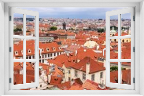 Fototapeta Naklejka Na Ścianę Okno 3D - Prague, Czech Republic. Mala Strana, Lesser Town of Prague. Top view , downtown, panorama. Ancient old buildings with red tiled roofs, church, tower, castle