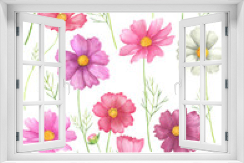 Fototapeta Naklejka Na Ścianę Okno 3D - Watercolor Cosmos Flowers set