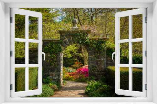 Fototapeta Naklejka Na Ścianę Okno 3D - Gorgeous colors of the azeleas and rhododendron flowers and bushes along path in delightful garden in the spring