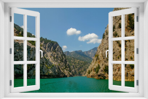Fototapeta Naklejka Na Ścianę Okno 3D - Summer landscape with mountains and lake Green Canyon (Turkey ). Tourism and beauty of Turkey nature. Beautiful mountain lake between rocks. Horizontal image.
