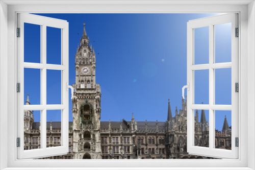 Fototapeta Naklejka Na Ścianę Okno 3D - Marienplatz in Munich with blue sky and sun