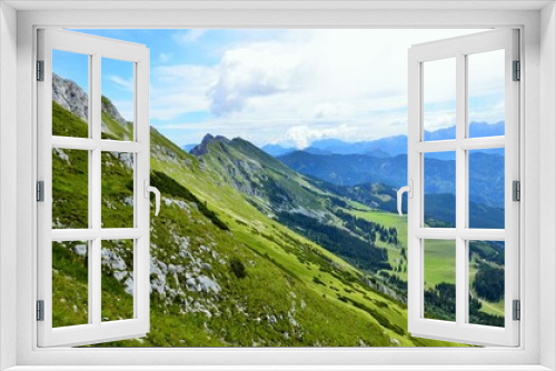 Fototapeta Naklejka Na Ścianę Okno 3D - Hiking in the hills with beautiful views into the valley. Summer mountains. 