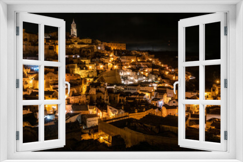 Fototapeta Naklejka Na Ścianę Okno 3D - Scenic skyline of Sassi di Matera at night, Southern Italy