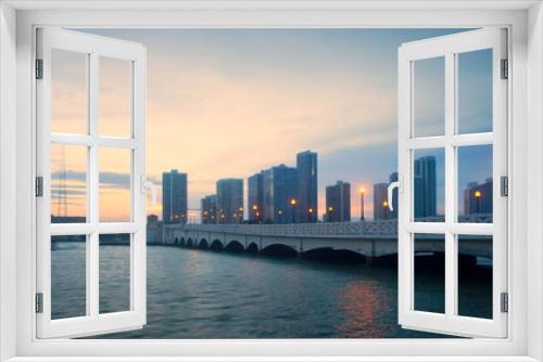 Fototapeta Naklejka Na Ścianę Okno 3D - City of Miami Florida,  sunset panorama of downtown business and residential buildings and bridge