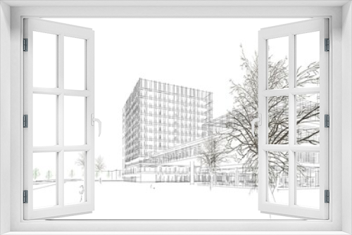 Fototapeta Naklejka Na Ścianę Okno 3D - Modern office building 3d illustration
