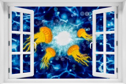 Fototapeta Naklejka Na Ścianę Okno 3D - gold jellyfish   and  white light ,abstract fantasy background