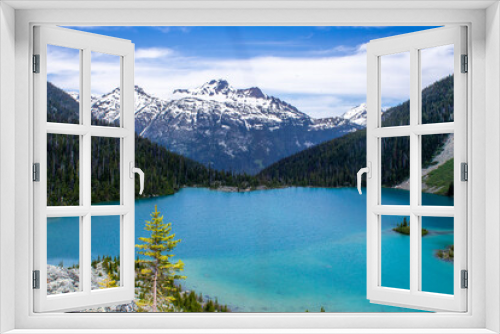 Fototapeta Naklejka Na Ścianę Okno 3D - Lake with blue water and snowy mountains on the background in Joffre Lakes, BC, Canada