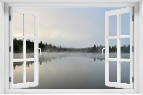 Fototapeta Naklejka Na Ścianę Okno 3D - Mist on the lake, Domaine lausanne Quebec, Heavy Fog