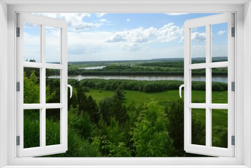 Fototapeta Naklejka Na Ścianę Okno 3D - Landscapes of Siberia. Beautiful summer landscape on a powerful river immersed in green banks.  Grove, meadow and floodplain of the Siberian river Irtysh.