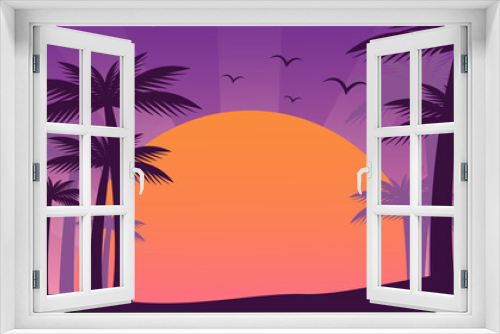 Fototapeta Naklejka Na Ścianę Okno 3D - Palm trees and sunset summer tropical background