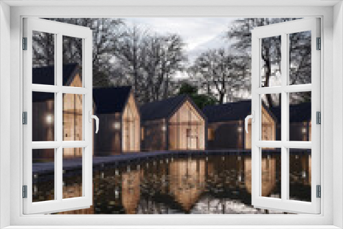 Fototapeta Naklejka Na Ścianę Okno 3D - 3D rendering illustration of modern house with waterfront view